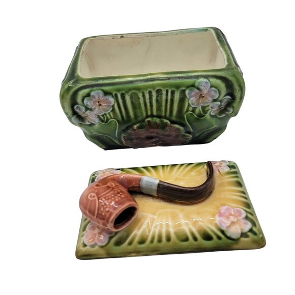 Antique Majolica Pipe Box Humidor - Picture 4 of 7